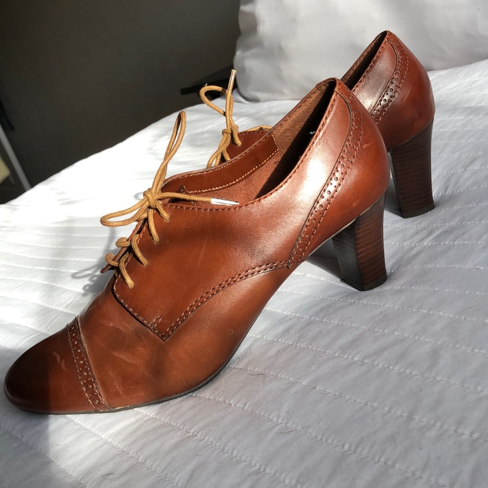 Brown faux leather booties.